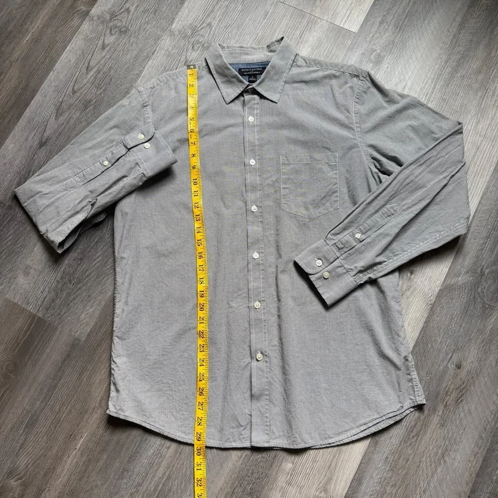 Banana Republic Black White Micro Gingham Check Button Down Large
